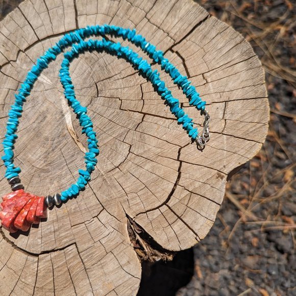 Navajo Necklace Handmade Sleeping Beauty Turquoise & Spiny Oyster NA Jewelry*** - Picture 10 of 10